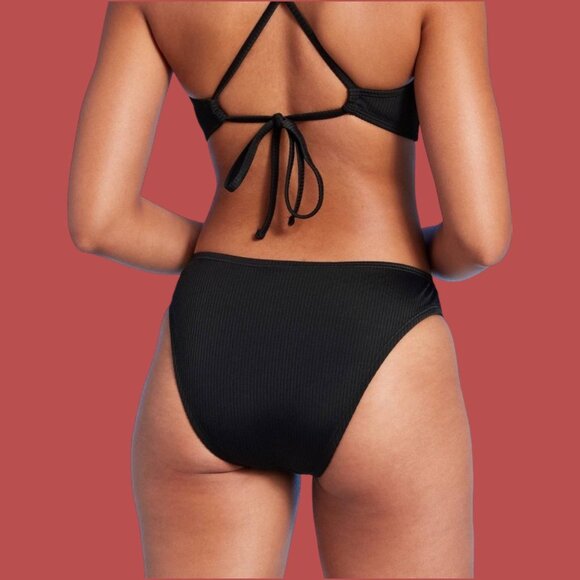 Shade & Shore - Women's Ribbed Hipster Cheeky Bikini Bottom - Black-Large(12-14) - Picture 2 of 14